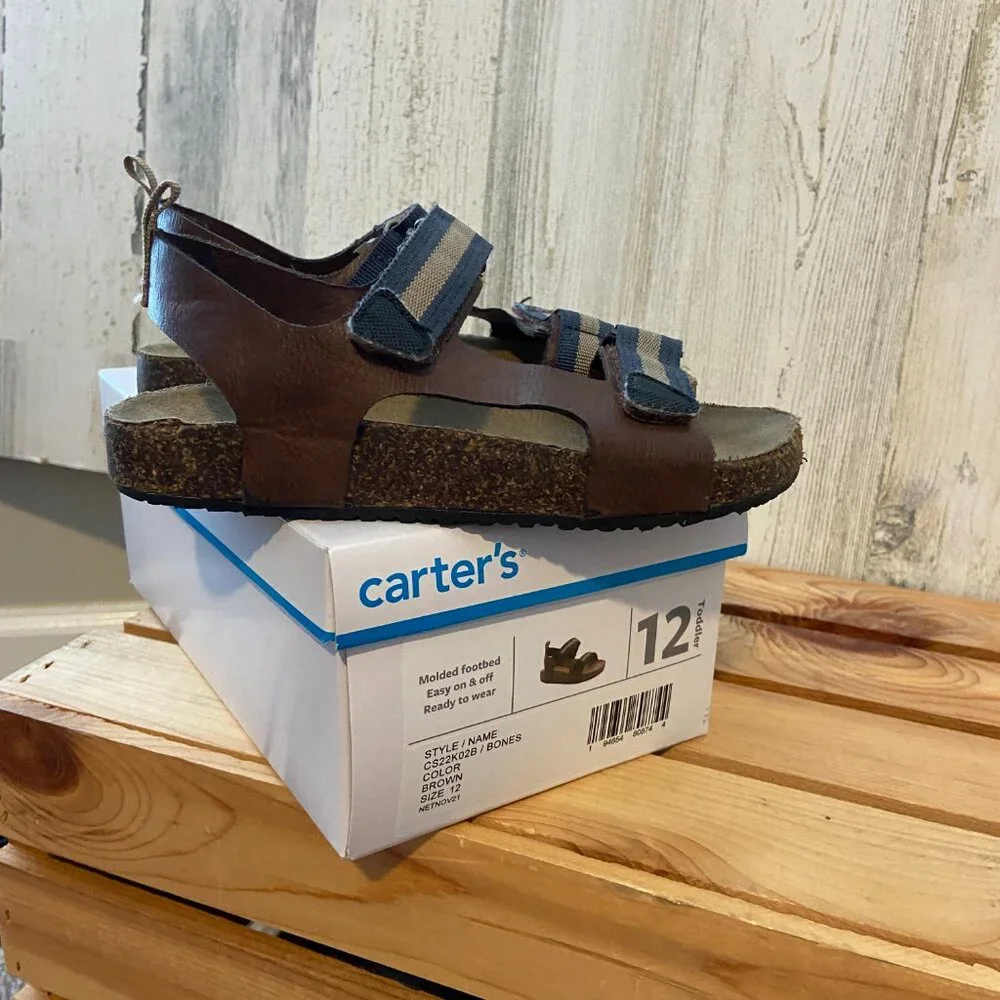 Carters Toddler Boys Size 12 Molded Footbed Sandals Hook/Loop Close
